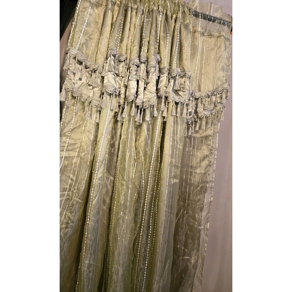 Layered Sage Gold White Green Sheer Satin 2 Panel Curtains 75 X 51 Ea Boho Vibe